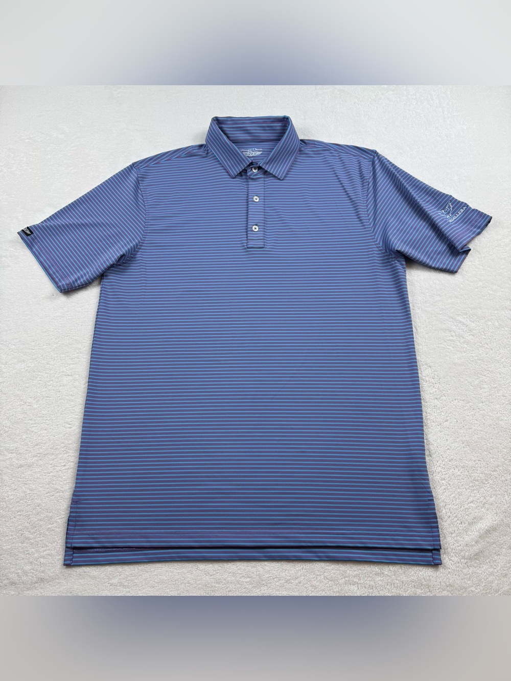 Straight down polo shirt men’s size large purple/blue striped golf performance